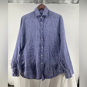 Frescobol Carioca blue Italian linen long sleeve shirt